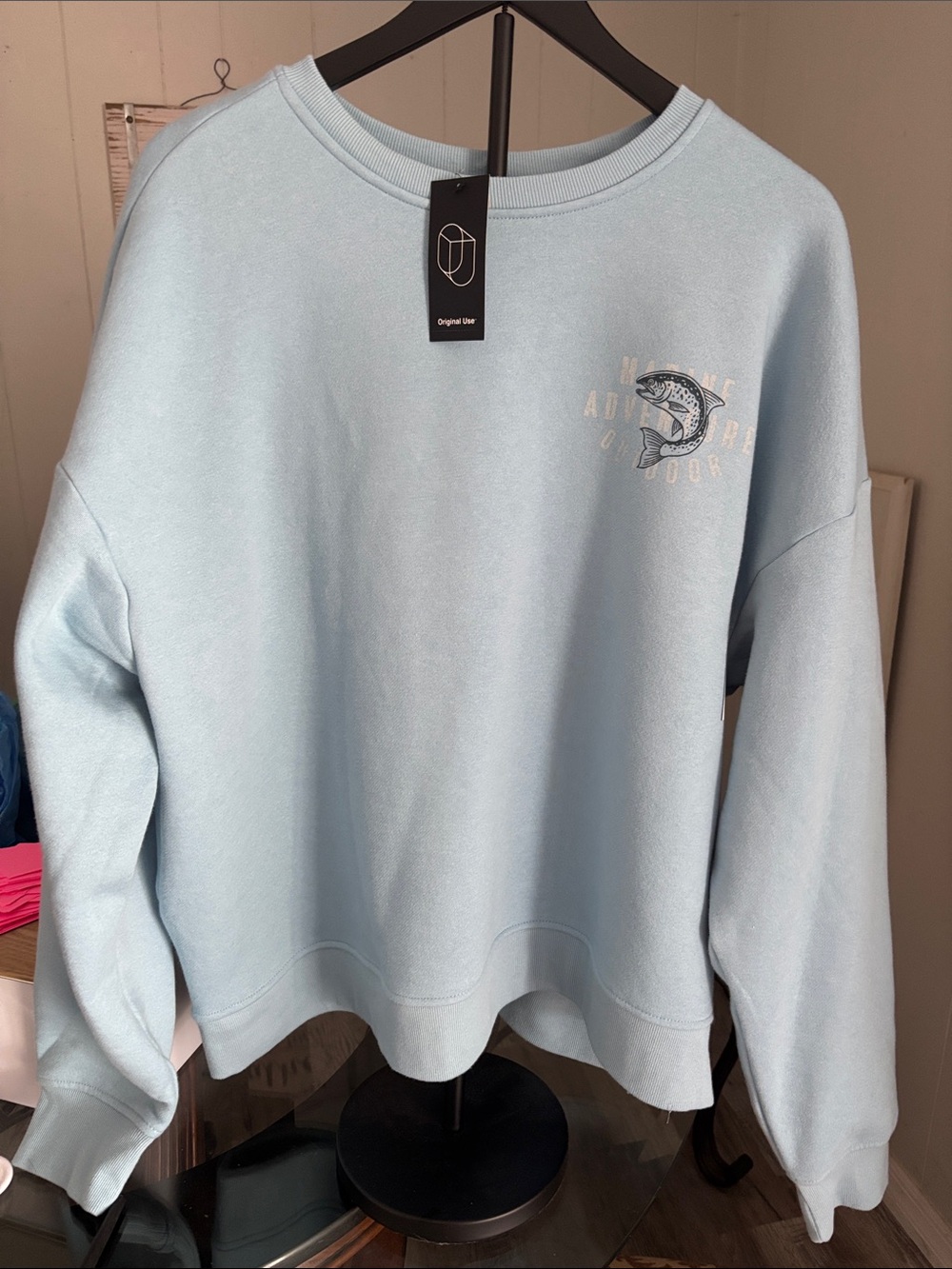 Original Use Powder Blue Crewneck Sweatshirt with Fish Graphic